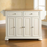 White Kitchen Island Storage Cabinet w/ Wood Top